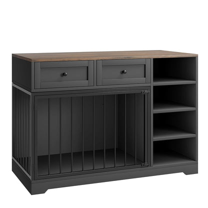 Wooden Dog Crate Furniture, Indoor Dog Kennel TV Stand with Storage, Black