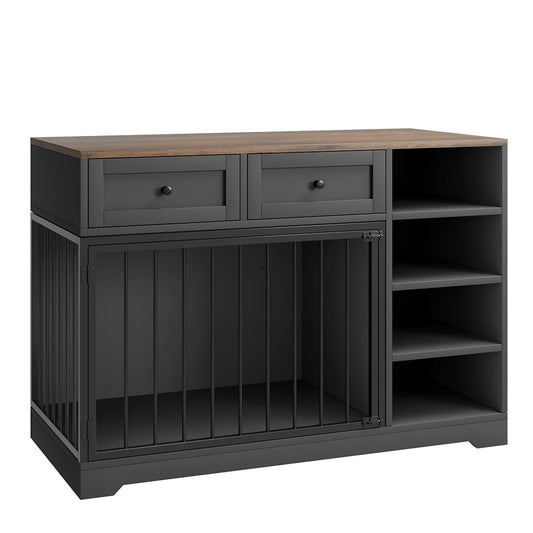 Wooden Dog Crate Furniture, Indoor Dog Kennel TV Stand with Storage, Black