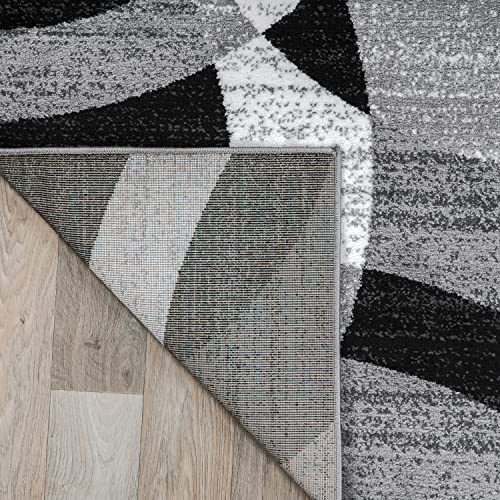Gray Modern Geometric Area Rug, Abstract Circles, High-Traffic, Non-Shedding, for Living Room, Bedroom and Home Office, 5'3" x 7'3"