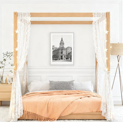 Queen Canopy BedFrame, Montessori Floor Bed, Canopy Platform Bed for Kids, view 4