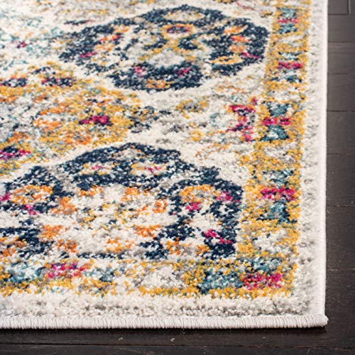 SAFAVIEH Madison Collection Area Rug - 6'7" x 9'2", Cream & Multi, Boho Chic Distressed Design, Non-Shedding & Easy Care, Ideal for High Traffic Areas in Living Room, Bedroom (MAD611B)