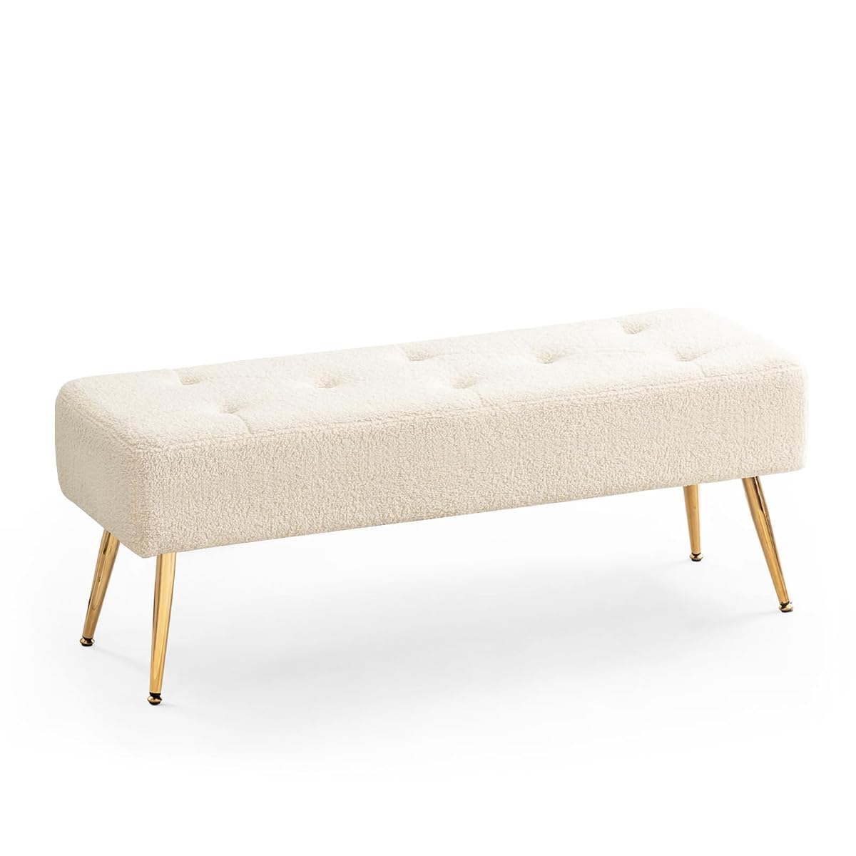 Faux Fur Boho Bench Ottoman Upholstered Tufted Bench with Padded Seat, Footrest Foot Stool with Sturdy Metal Leg, for Bedroom Living Room Entryway
