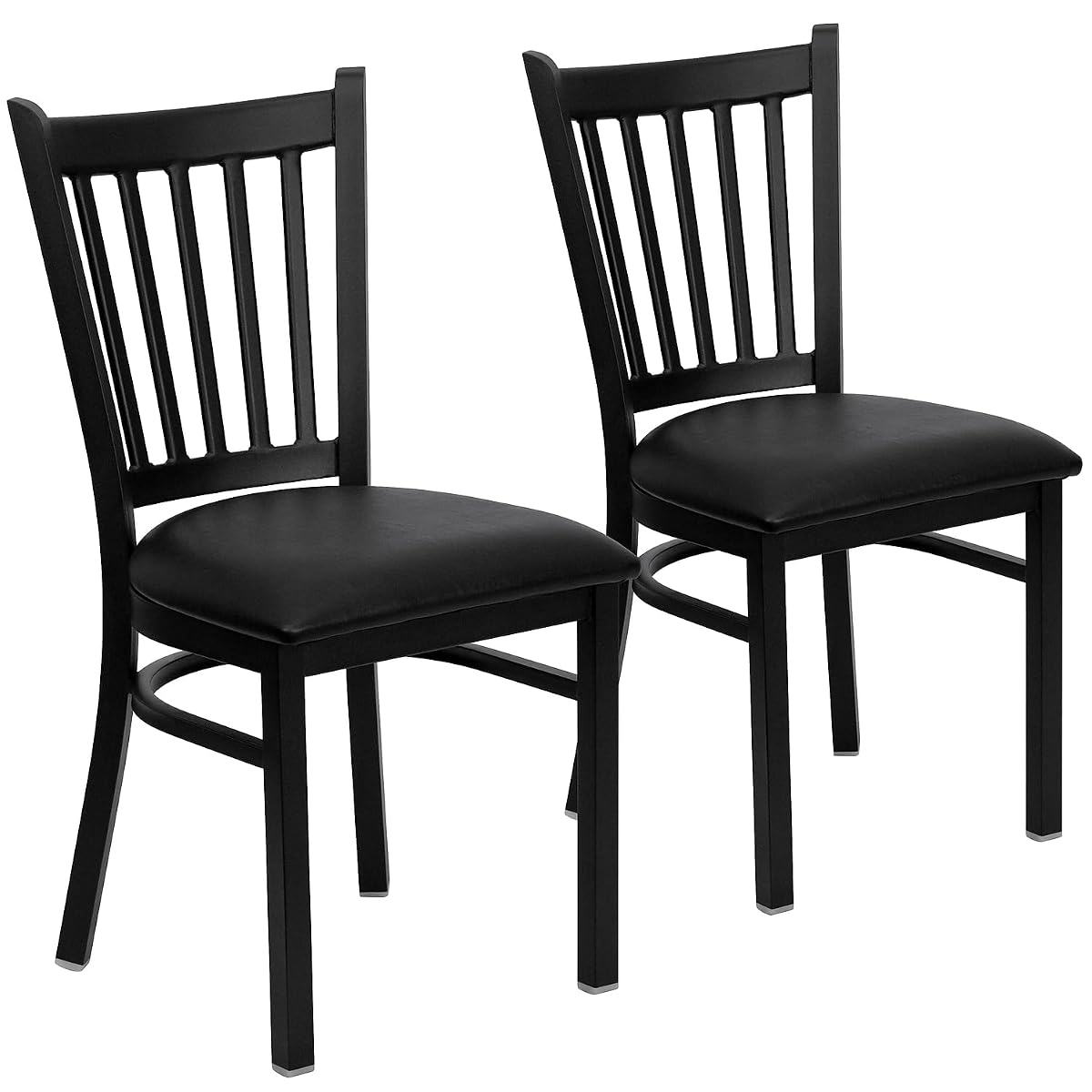 Hercules Series Vertical Back Metal Restaurant Chairs, Upholstered Armless Dining Chairs for Restaurants/Kitchens, Set of 2, Black