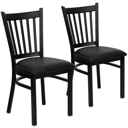 Hercules Series Vertical Back Metal Restaurant Chairs, Upholstered Armless Dining Chairs for Restaurants/Kitchens, Set of 2, Black