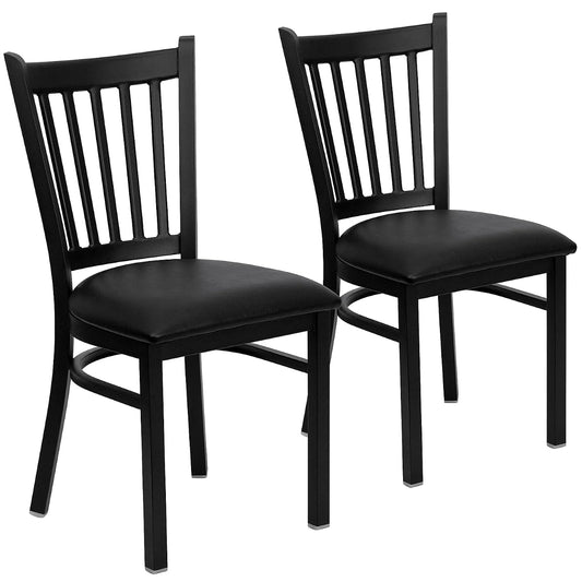 Hercules Series Vertical Back Metal Restaurant Chairs, Upholstered Armless Dining Chairs for Restaurants/Kitchens, Set of 2, Black