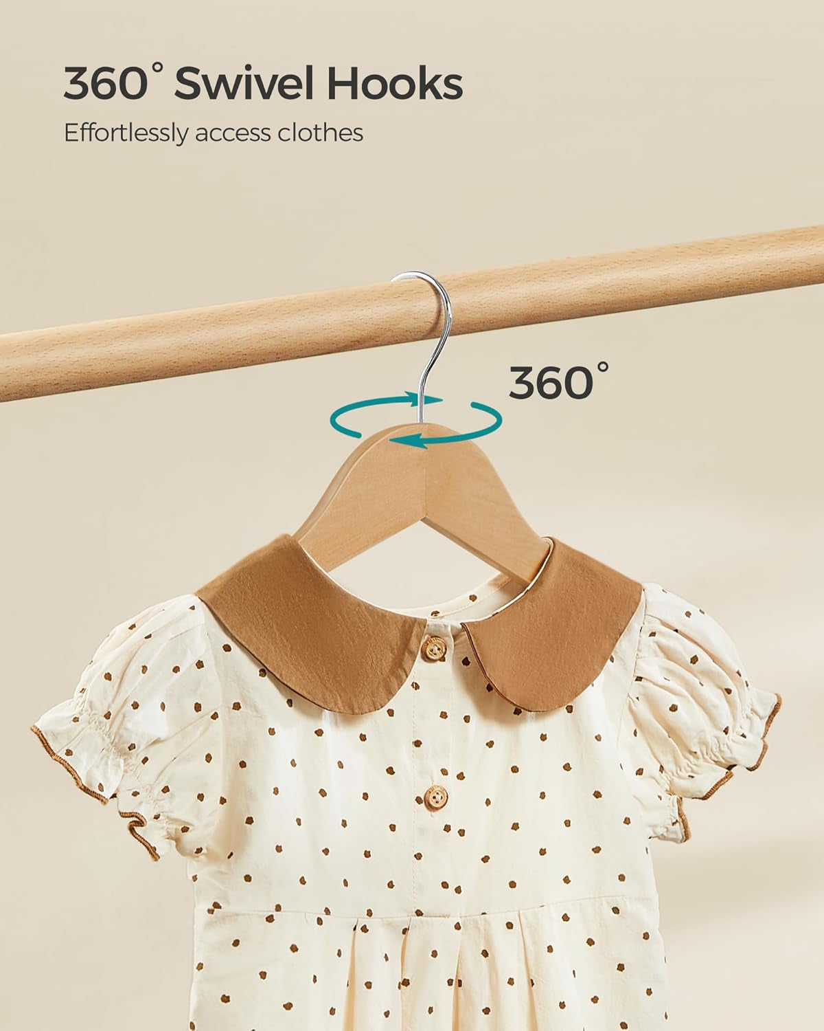 Kids Wooden Hangers 20 Pack, Solid Wood Baby Hangers, Children'S Coat Hangers with Pants Bar, Shoulder Notches, Swivel Hooks, 12.6 X 7.5 Inches, Natural and Silver UCRW06NL