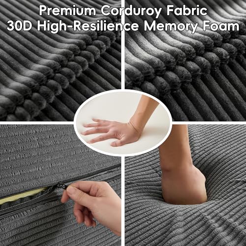 5-in-1 Convertible Sofa Bed, 78" Boneless Couch Tri Folding Mattress with Removable L-Shaped Armrests, Corduroy Futon Couch Sleeper with Pull Out Bed for Living Room Bedroom Apartment, Grey