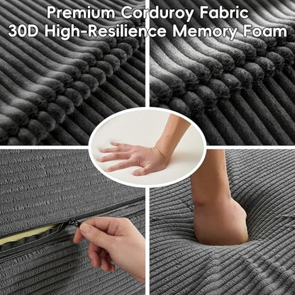 5-in-1 Convertible Sofa Bed, 78" Boneless Couch Tri Folding Mattress with Removable L-Shaped Armrests, Corduroy Futon Couch Sleeper with Pull Out Bed for Living Room Bedroom Apartment, Grey