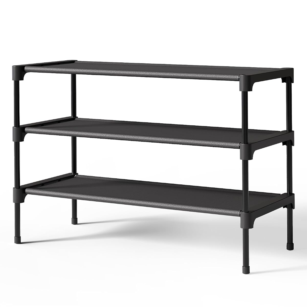 Shoe Rack - Non-Woven Shoe Rack Shelf, 27.5" Wide - 3 Tier, Black