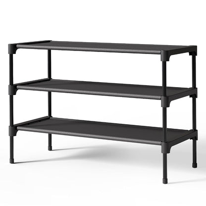 Shoe Rack - Non-Woven Shoe Rack Shelf, 27.5" Wide - 3 Tier, Black
