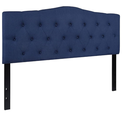 Cambridge Button Tufted and Diamond Stitched Upholstered Queen Size Headboard in Navy Fabric
