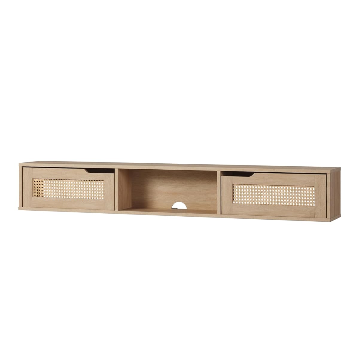 Destin Modern Rattan Flip-Down-Door Wall-Mounted Floating TV Stand for TVs up to 65 Inches, 58 Inch, Coastal Oak