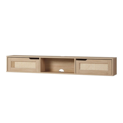 Destin Modern Rattan Flip-Down-Door Wall-Mounted Floating TV Stand for TVs up to 65 Inches, 58 Inch, Coastal Oak