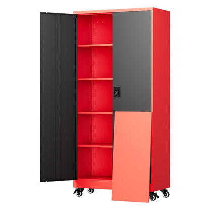 Metal Garage Storage Cabinet with Locking Doors and Adjustable Shelves, 75" Rolling Steel Tool Cabinet for Home Office,Garage,Warehouse