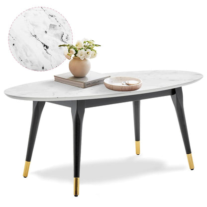 Clemintine Mid-Century Modern Living Room Furniture Collection, Oval Coffee Table, White Marble Print