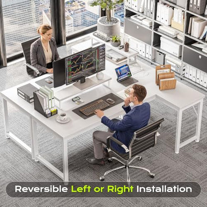 53" L Shaped Computer Desk, Power Outlets, Monitor Stand, White, view 7