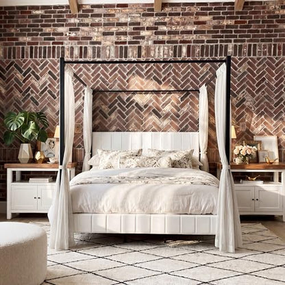 King Size Upholstered Canopy Bed Frame, view 2