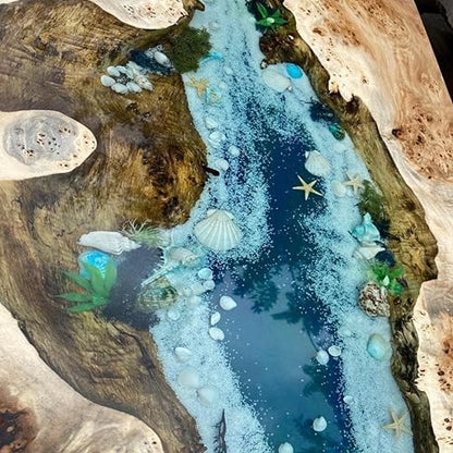 Custom River Epoxy with Shells and Stone Look Dinning Table Coffee Table Side/End Table Coastal Table Top Living Room Table Bar Counter Home Décor