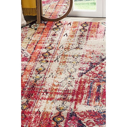 SAFAVIEH Monaco Collection Area Rug - 10' x 14', Magenta & Multi, Boho Chic Tribal Distressed Design, Non-Shedding & Easy Care, Ideal for High Traffic Areas in Living Room, Bedroom (MNC222D)