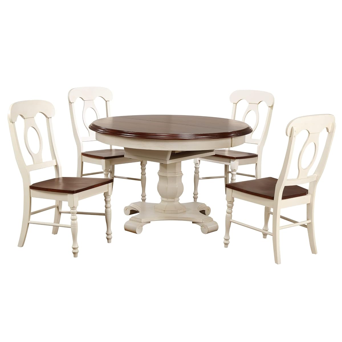 Andrews Dining Set, Medium/Two Size, Distressed Antique White/Chestnut