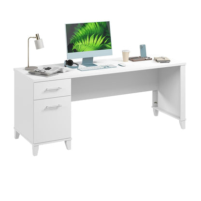 72-inch Home Office Desk with Drawers, Large Computer Table for Personal Workspace, Somerset Collection, White