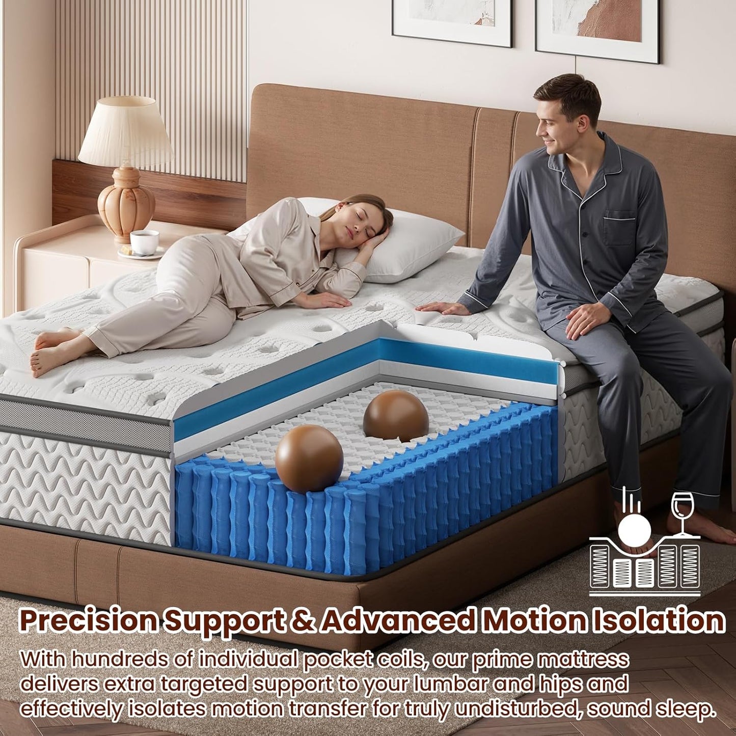 Queen Mattress 12 Inch, 5-Zone Deep Sleep Firm Mattress with Extra Lumbar & Shoulder Support, Hotel Collection Hybrid Mattresses Pain Relief - Fiberglass Free - No Odor - 365 Night Trial