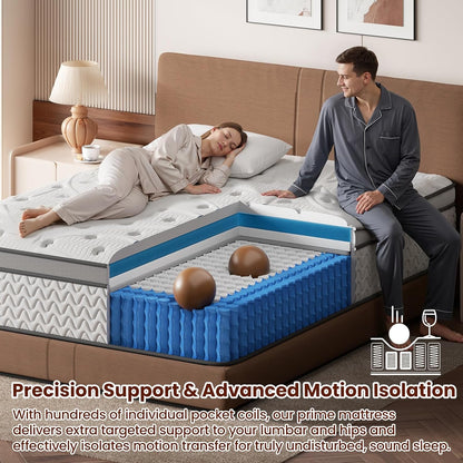 Queen Mattress 12 Inch, 5-Zone Deep Sleep Firm Mattress with Extra Lumbar & Shoulder Support, Hotel Collection Hybrid Mattresses Pain Relief - Fiberglass Free - No Odor - 365 Night Trial