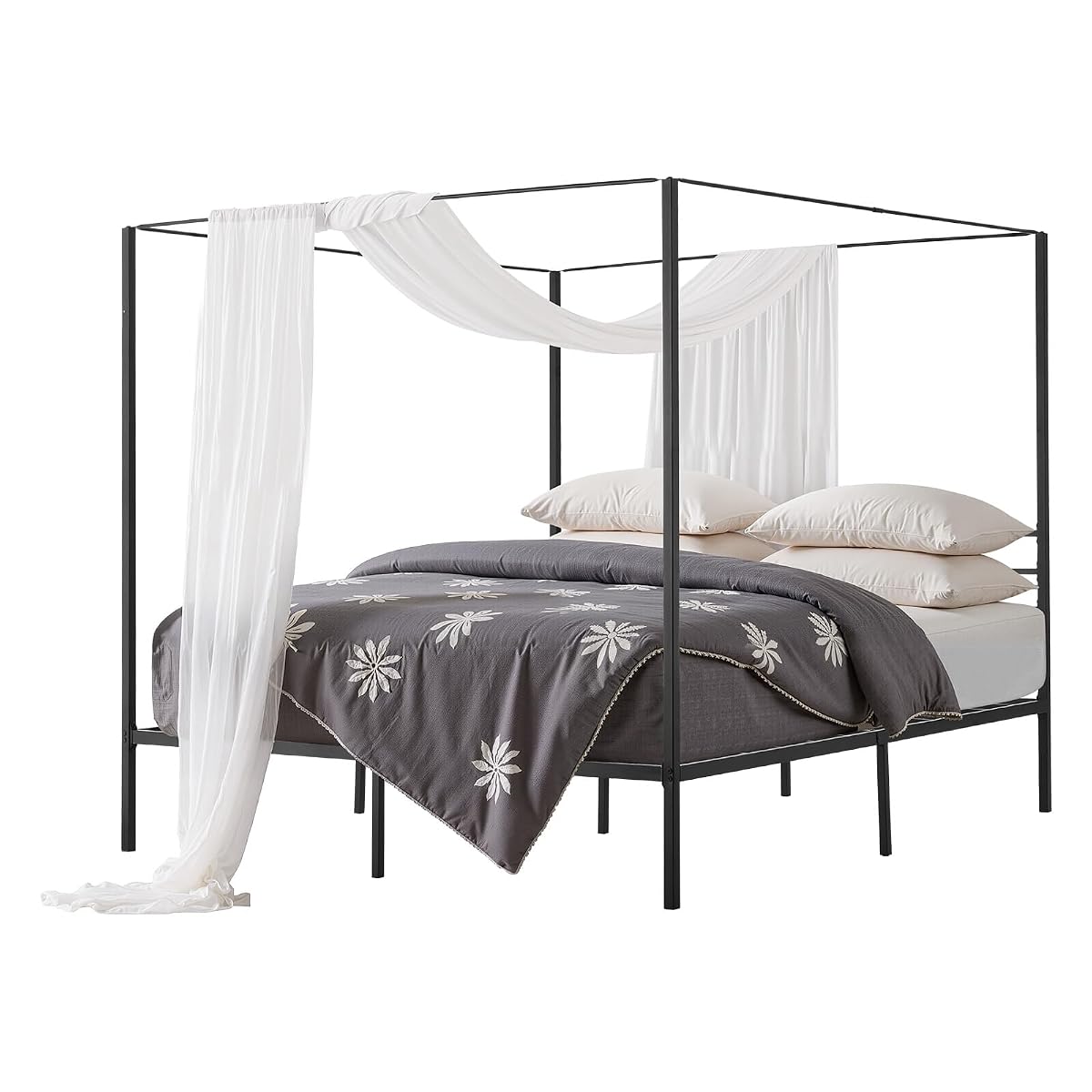 Canopy Bed Frame King Size, Metal Canopy Bed with Four Posters Design