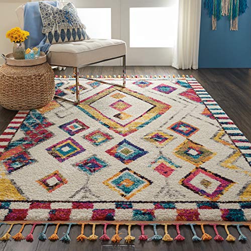 Home Moroccan Casbah Ivory Multicolor 3'11" x 6' Area Rug - Easy Clean, Non Shedding, Bed Room, Living Room, Dining Room, Kitchen (4' x 6')
