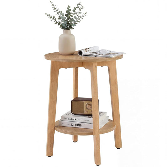 Bedside End Table for Small Spaces, 2-Tier Boho Accent Side Table with Storage Shelf, 15.8" Wood Modern Nightstand for Living Room, Bedroom, Home Office, Natural Wood