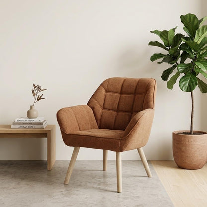 Modern Accent Chair with Solid Wood Legs, Upholstered Comfy Armchair for Living Room, Bedroom, Reading Nook, Cozy Fabric Single Sofa (Brown, A)