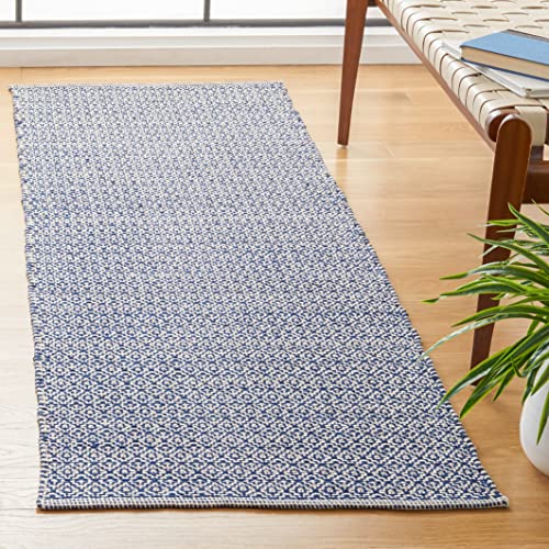 SAFAVIEH Montauk Collection Runner Rug - 2'3" x 9', Ivory & Navy, Handmade Cotton, Ideal for High Traffic Areas in Living Room, Bedroom (MTK717H)