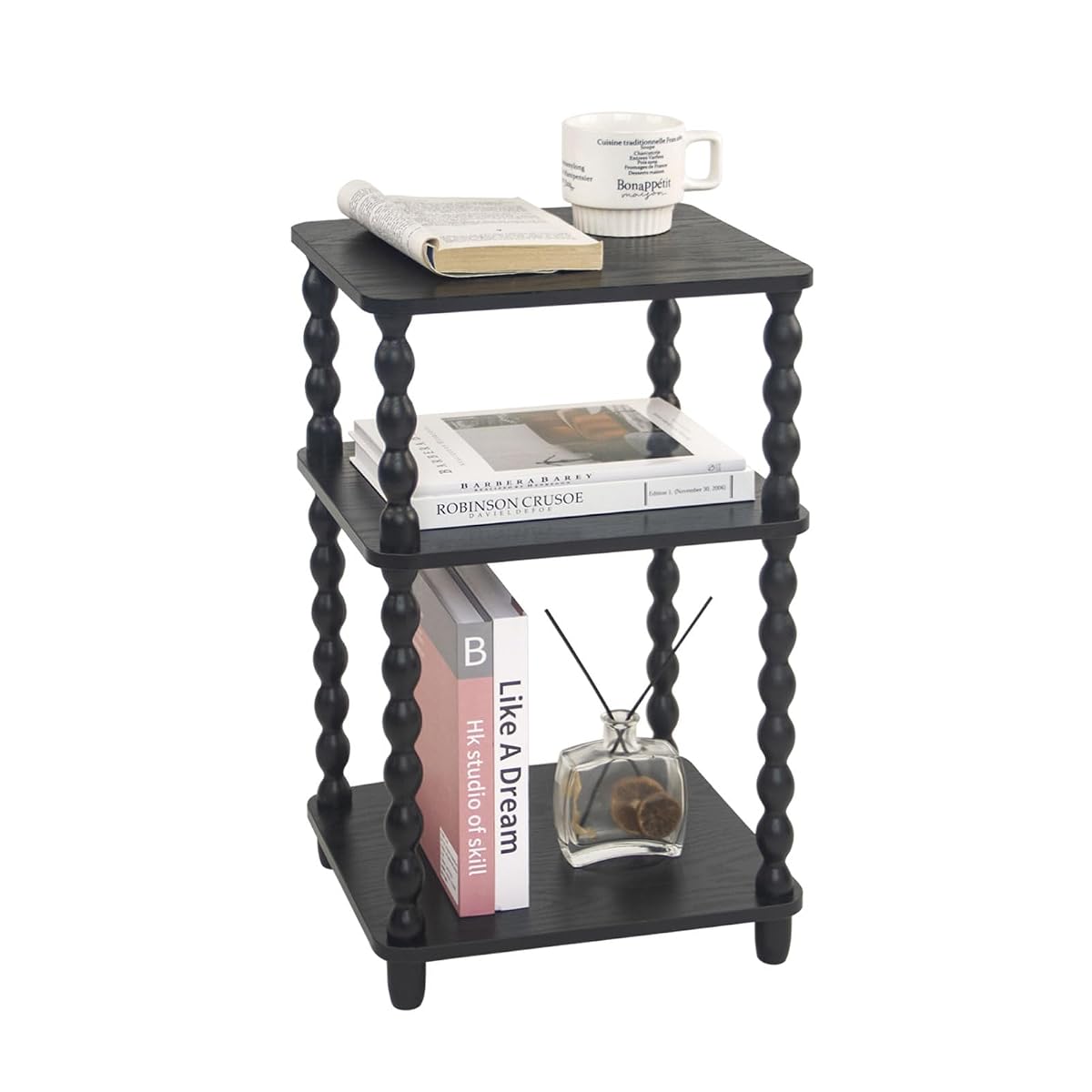 Side Table, Small End Table with Storage Shelf, Vintage Nightstand Bedside Table for Living Room, Bedroom, Office and Small Spaces (Black)