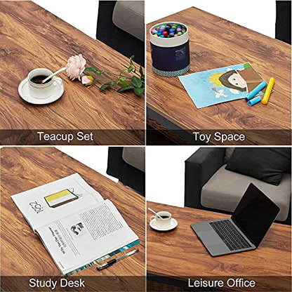 Wood Coffee Table with Storage Shelf 41.7in Industrial Table for Living Room, Brown