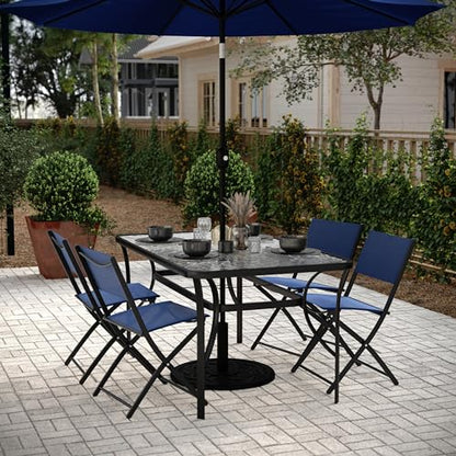 Tory Rectangle Patio Table with Umbrella Hole, Commercial All-Weather Table with Heat Resistant Tempered Glass, Steel Tube Frame, 35x 59, Black