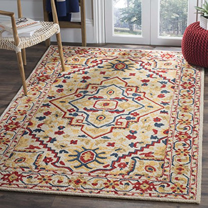 SAFAVIEH Aspen Collection Accent Rug - 3' x 5', Ivory & Multi, Handmade Boho Medallion Wool, Ideal for High Traffic Areas in Entryway, Living Room, Bedroom (APN705A)