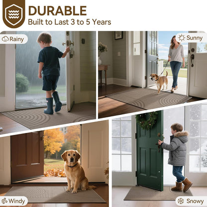 Front Door Mat 17''X30'', Absorbent Muddy Dirt Resist Washable Non Slip Low-Profile Indoor Doormat, Welcome Entryway Door Mats, Brown