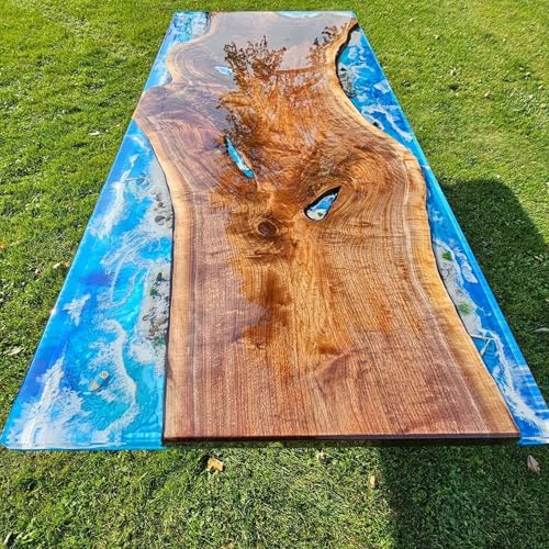 RESINHOMEFURNITURE Handcrafted Blue Seaside Look Furniture Epoxy Resin Dining Table Living Room Table Coffee Table Kitchen Table Conference Table Bar Counter Top Wooden Table Console Table Patio Table