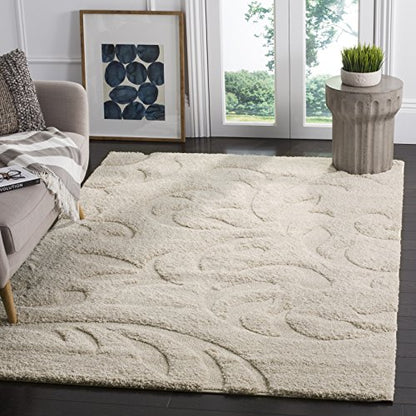 SAFAVIEH Florida Shag Collection Area Rug - 5'3" x 7'6", Creme & Creme, Scroll Design, Non-Shedding & Easy Care, 1.2-inch Thick Ideal for High Traffic Areas in Living Room, Bedroom (SG468-1111)