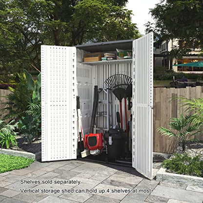 Outdoor Storage Shed Waterproof, Resin Vertical Storage Cabinet Double-Layered, Versatile to Store Patio Furniture, Garden Tools, Pool Accessories,Mower (66 Cu.ft,White)