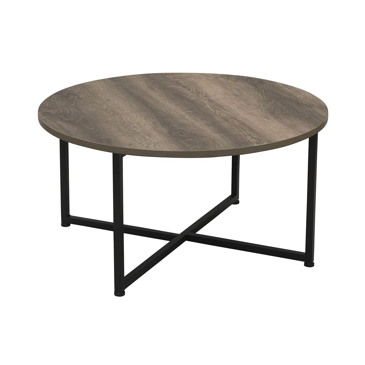 Jamestown Round Coffee Table Ashwood Rustic Wood Grain and Black Metal 31.5 x 31.5, Taupe