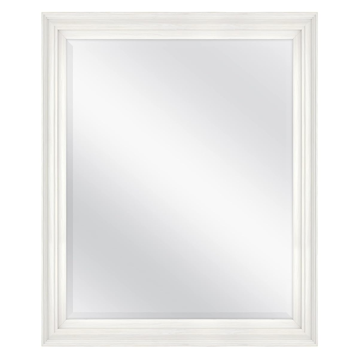 Ezra 28.66x34.66 Large Wall Mirror, White Woodgrain & Beveled Mirror, Vertical & Horizontal Wall Hanging Mirror for Bathroom, Bedroom & Livingroom