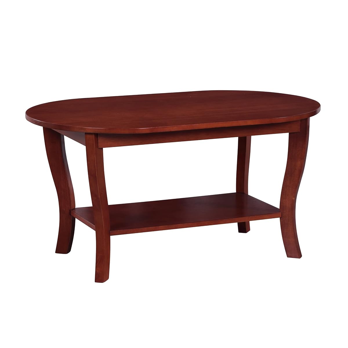 American Heritage Oval Coffee Table 36" - Classic Living Room Table with Storage Shelf for Transitional Living Room, Mahogany