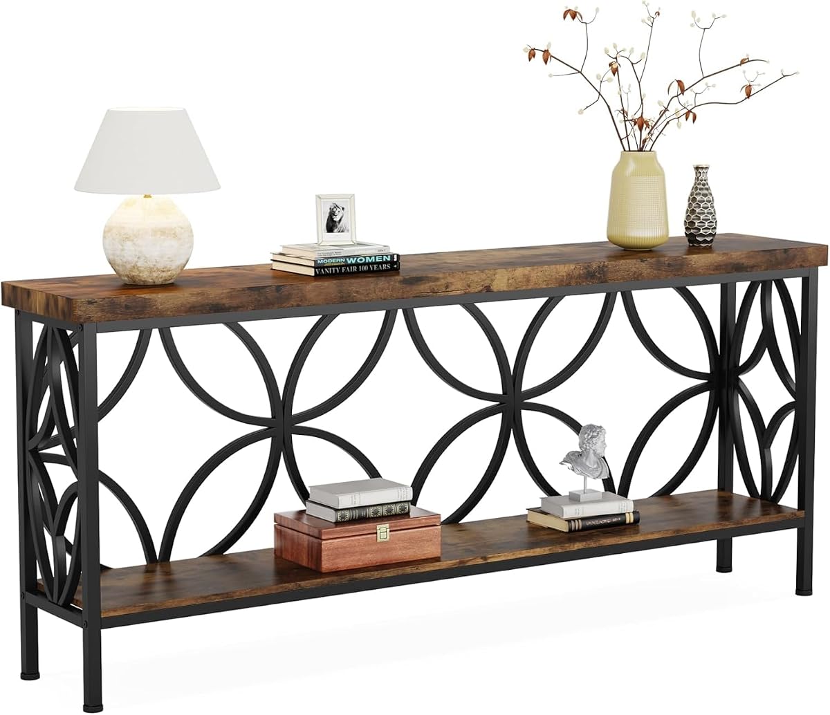 Sofa Table, 70.9 Inch Industrial Behind Couch Table with Storage Shelves, Narrow Long Console Table for Entryway, Living Room, Foyer, Hallway, Office