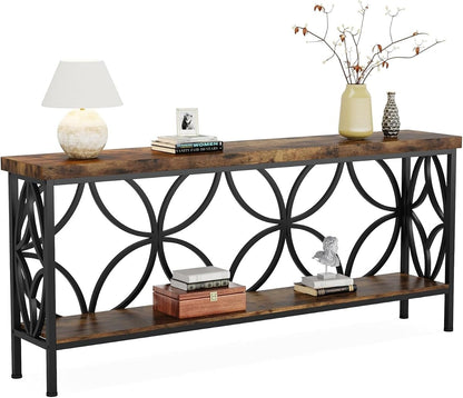 Sofa Table, 70.9 Inch Industrial Behind Couch Table with Storage Shelves, Narrow Long Console Table for Entryway, Living Room, Foyer, Hallway, Office