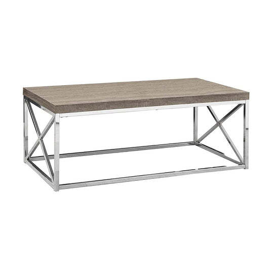 Monarch Specialties Modern Coffee Table for Living Room Center Table with Metal Frame, 44 Inch L, Dark Taupe / Chrome