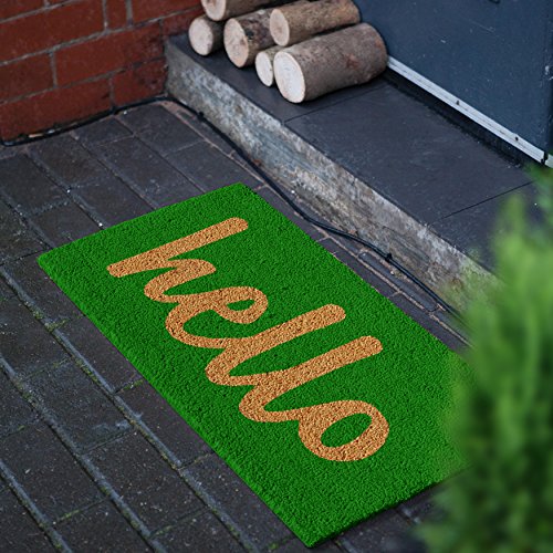 100262436GNS Hello Doormat Green/Natural Script, 24" x 36"