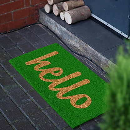 100262436GNS Hello Doormat Green/Natural Script, 24" x 36"