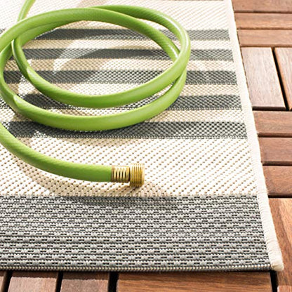 SAFAVIEH Courtyard Collection Area Rug - 8' x 11', Grey & Bone, Stripe Design, Non-Shedding & Easy Care, Indoor/Outdoor & Washable-Ideal for Patio, Backyard, Mudroom (CY6062-236)
