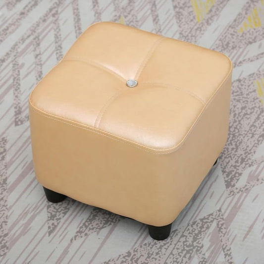 Square Foot Stool Upholstered in Oil Wax Leather with Soft Cushion and Anti Slip Design Easy to Clean and Ideal for Shoe Changing Beige Color 35CM Height Modern Footrest